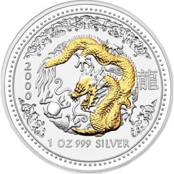 Bullion Münze Lunar Australien Drache 2000 1Oz Vergoldet Front