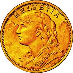 Schweizer Goldvreneli 20 Franken Probe 1897 MIT Stirnlocke