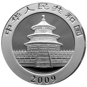 Bullion coin Panda China 1Oz silver back side