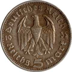 5 Reichsmark 1935 Value side Germany 3. Reich