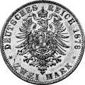 Deutschland Kaiserreich Preußen 2 Mark 1876 Wertseite Münze anzeigen 2 Mark 1876 Wertseite Deutschland Kaiserreich
