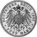 Deutschland Kaiserreich Sachsen-Meiningen 5 Mark 1902 Wertseite Münze anzeigen 5 Mark 1902 Wertseite Deutschland Kaiserreich