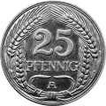 German Empire Central 25 Pfennig 1909 Value side show coin 25 Pfennig 1909 Value side German Empire
