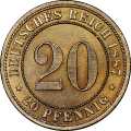 German Empire Central 20 Pfennig 1887 Value side show coin 20 Pfennig 1887 Value side German Empire