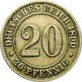 German Empire Central 20 Pfennig 1890 Value side show coin 20 Pfennig 1890 Value side German Empire