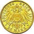 Deutschland Kaiserreich Baden 20 Mark 1911 Wertseite Münze anzeigen 20 Mark 1911 Wertseite Deutschland Kaiserreich