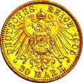 Deutschland Kaiserreich Bayern 20 Mark 1905 Wertseite Münze anzeigen 20 Mark 1905 Wertseite Deutschland Kaiserreich