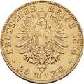 Deutschland Kaiserreich Hessen 20 Mark 1874 Wertseite Münze anzeigen 20 Mark 1874 Wertseite Deutschland Kaiserreich