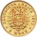 Deutschland Kaiserreich Hessen 5 Mark 1877 Wertseite Münze anzeigen 5 Mark 1877 Wertseite Deutschland Kaiserreich