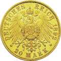 Deutschland Kaiserreich Hessen 20 Mark 1892 Wertseite Münze anzeigen 20 Mark 1892 Wertseite Deutschland Kaiserreich