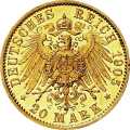 Deutschland Kaiserreich Hessen 20 Mark 1905 Wertseite Münze anzeigen 20 Mark 1905 Wertseite Deutschland Kaiserreich
