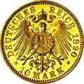 Deutschland Kaiserreich Mecklenburg-Schwerin 10 Mark 1890 Wertseite Münze anzeigen 10 Mark 1890 Wertseite Deutschland Kaiserreich