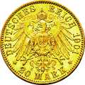 Deutschland Kaiserreich Mecklenburg-Schwerin 20 Mark 1901 Wertseite Münze anzeigen 20 Mark 1901 Wertseite Deutschland Kaiserreich