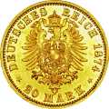 Deutschland Kaiserreich Mecklenburg-Strelitz 20 Mark 1874 Wertseite Münze anzeigen 20 Mark 1874 Wertseite Deutschland Kaiserreich