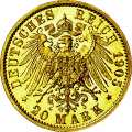 Deutschland Kaiserreich Mecklenburg-Strelitz 20 Mark 1905 Wertseite Münze anzeigen 20 Mark 1905 Wertseite Deutschland Kaiserreich