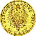 Deutschland Kaiserreich Sachsen 20 Mark 1874 Wertseite Münze anzeigen 20 Mark 1874 Wertseite Deutschland Kaiserreich