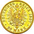 Deutschland Kaiserreich Sachsen-Altenburg 20 Mark 1887 Wertseite Münze anzeigen 20 Mark 1887 Wertseite Deutschland Kaiserreich