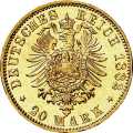 Deutschland Kaiserreich Sachsen-Meiningen 20 Mark 1882 Wertseite Münze anzeigen 20 Mark 1882 Wertseite Deutschland Kaiserreich