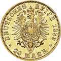 Deutschland Kaiserreich Sachsen-Meiningen 20 Mark 1889 Wertseite Münze anzeigen 20 Mark 1889 Wertseite Deutschland Kaiserreich