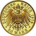 Deutschland Kaiserreich Sachsen-Meiningen 20 Mark 1910 Wertseite Münze anzeigen 20 Mark 1910 Wertseite Deutschland Kaiserreich