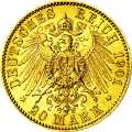 Deutschland Kaiserreich Sachsen-Weimar-Eisenach 20 Mark 1901 Wertseite Münze anzeigen 20 Mark 1901 Wertseite Deutschland Kaiserreich