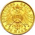 Deutschland Kaiserreich Württemberg 20 Mark 1905 Wertseite Münze anzeigen 20 Mark 1905 Wertseite Deutschland Kaiserreich