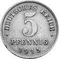 German Empire Central 5 Pfennig 1915 Value side show coin 5 Pfennig 1915 Value side German Empire
