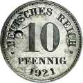 German Empire Central 10 Pfennig 1921 Value side show coin 10 Pfennig 1921 Value side German Empire
