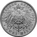 Deutschland KRGM Mecklenburg-Schwerin 2 Mark 1904 Wertseite Münze anzeigen 2 Mark 1904 Wertseite Deutschland KRGM
