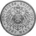 Deutschland KRGM Sachsen 5 Mark 1904 Wertseite Münze anzeigen 5 Mark 1904 Wertseite Deutschland KRGM