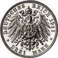 Deutschland KRGM Sachsen 3 Mark 1917 Wertseite Münze anzeigen 3 Mark 1917 Wertseite Deutschland KRGM