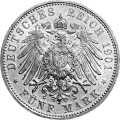 Deutschland KRGM Sachsen-Meiningen 5 Mark 1901 Wertseite Münze anzeigen 5 Mark 1901 Wertseite Deutschland KRGM