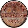 1 Pfennig 1865 Value side Germany German States