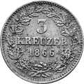3 Kreuzer 1866 Wertseite Deutschland Altdeutschland