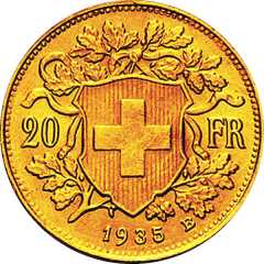 20 Franken Goldfreneli Schweiz von 1925 Wertseite