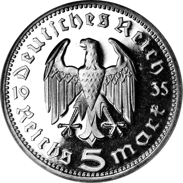 Deutschland 3. Reich 5 Reichsmark 1935 Wertseite 5 Reichsmark 1935 Wertseite Deutschland 3. Reich