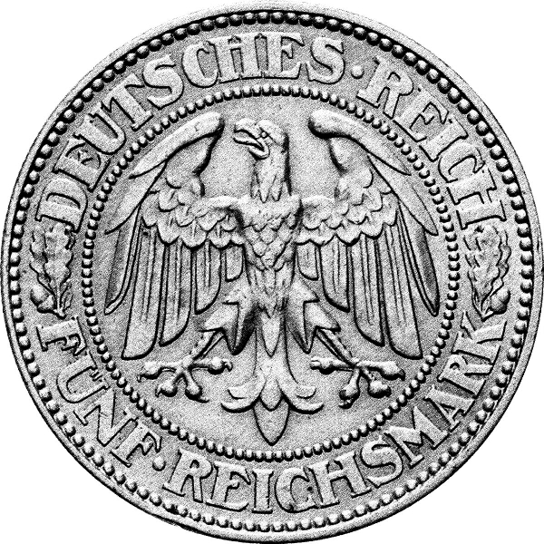 5 Reichsmark 1928 Value side Germany Weimar